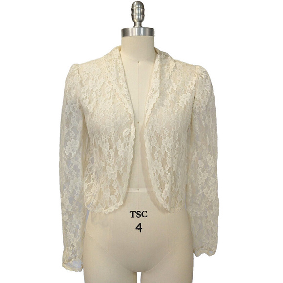 Gunne Sax Tops - Gunne Sax Lace Open Front Jacket Top Size 11 Ivory Topper Prairie 70s Gunnies